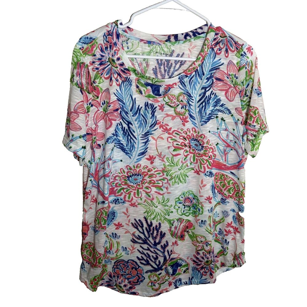 Casey Key T-Shirt Women's 1X Short Sleeve Colorful Round Neck Printed Shirt Top